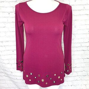 NWT BELLDINI PLUM WINE GROMMET LONG SLEEVE TOP -  MEDIUM